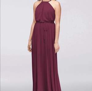 David's Bridal Chiffon Halter Bridesmaid Dress in Plum/Burgundy